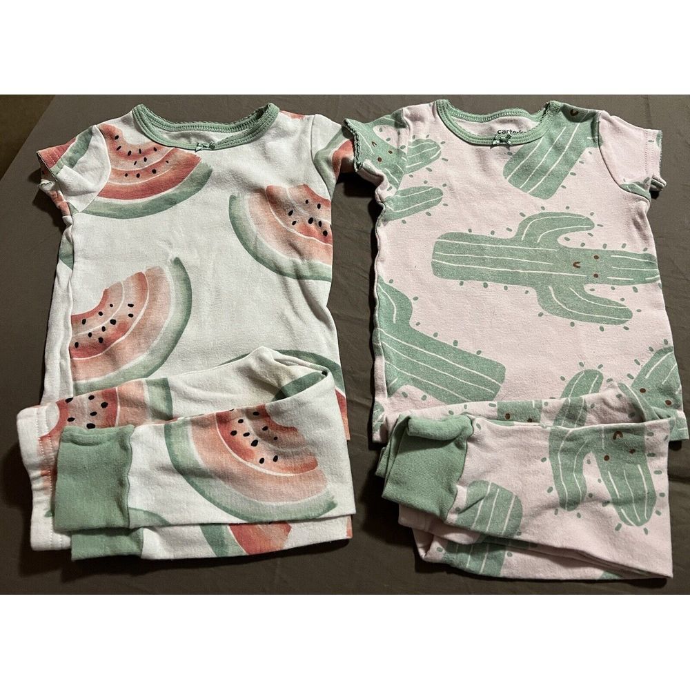 2 Sets Carters Pajamas 12m Spring Summer Watermelon Cactus